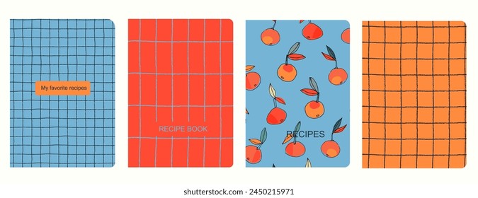 Cover page vector templates for recipe books based on seamless patterns with hand drawn apples, pears, plums. Cookery books cover layout. Healthy fruit, vegan food concept