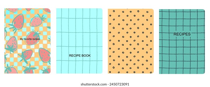 Cover page vector templates for recipe books based on seamless patterns with hand drawn apples, pears, plums. Cookery books cover layout. Healthy fruit, vegan food concept