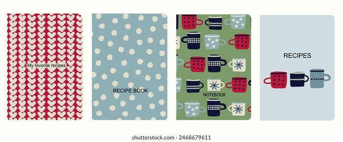 Cover page vector templates for recipe books based on seamless patterns with hand drawn fruits, vegetables, kitchen utensils Healthy fruit, vegan food concept