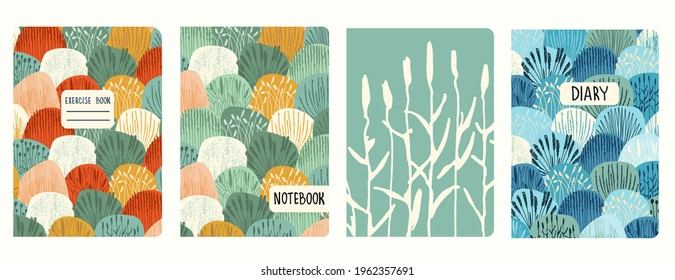 Cover page vector templates with wild grasses. Headers isolated and replaceable