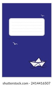 Cover mit einem Muster eines Papierbootes segeln auf Wellen für Notebooks, für Notebooks, Planer, Broschüren, Schulhefte, Tagebücher. Vektorgrafik für den Druck.