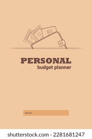 Cover of the personal monthly budget planner, vector illustration