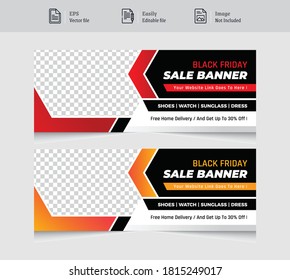 Cover Photo Design for social media. Black and red banner abstract poster. Black Friday Banner set. Gift card, sale voucher. Vector