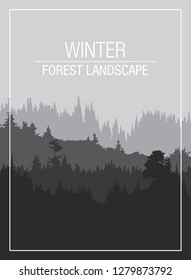 Cover of pines and mountains landscape in winter. Vector Eps 10 Illustration.