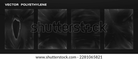 Cover polyethylene packaging and cling film effect. Overlay texture transparent packaging with torn effect. Polyethylene or cling film for overlay. Realistic template texture set. Vector stamps set Сток-фото © 