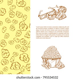 Cover popcorn cinematography design. Flyer template for the movie.