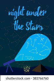 Cover for the poster Astronomy. poster for the event. Observation of Stars. Night under the Stars. vector illustration