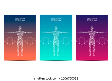 Cover or poster design with human body background. Scientific and technological concept. Vector illustration