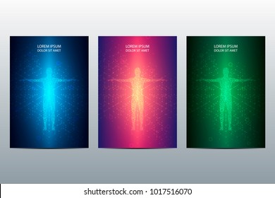 Cover or poster design with human body background. Scientific and technological concept. Vector illustration