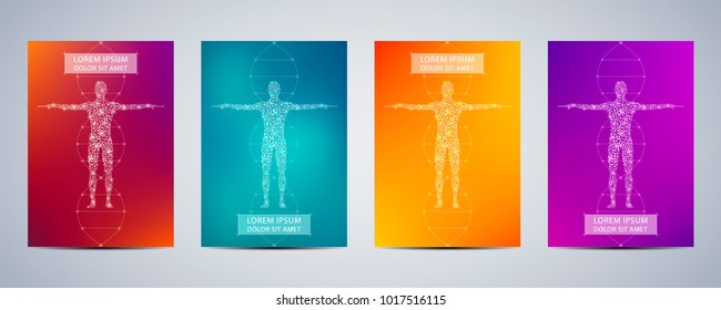 Cover Or Poster Design With Human Body Background. Scientific And Technological Concept. Vector Illustration