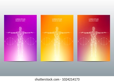 Cover or poster design with human body background. Scientific and technological concept. Vector illustration