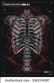 Cover or poster design human body with futuristic hud elements. Hologram Human anatomy and skeleton.