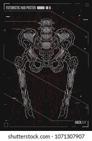 Cover or poster design human body with futuristic hud elements. Hologram Human anatomy and skeleton.