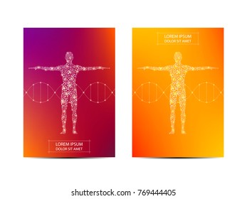 Cover or poster design with human body, scientific and technological concept, vector illustration