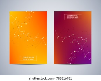 Cover or poster design with molecule background, scientific and technological concept, vector illustration