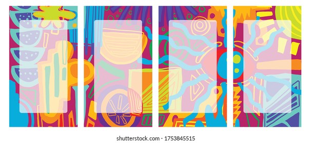 Cover & Poster Design Summer Template POSM, Trendy Abstract Colorful Geometric and Curve Vector Illustration Collage with Typography for Cover, book, social media story, and Page Layout Design book.