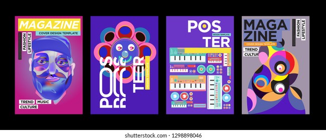 Cover and Poster Design Template for Magazine. Trendy Vector Typography and Colorful Illustration Collage for Cover and Page Layout Design Template in eps10.
