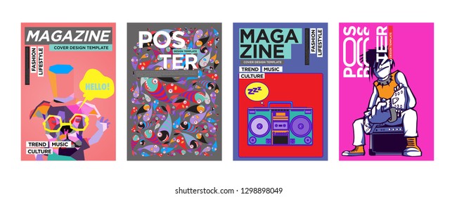 Cover and Poster Design Template for Magazine. Trendy Vector Typography and Colorful Illustration Collage for Cover and Page Layout Design Template in eps10.
