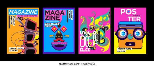 Cover and Poster Design Template for Magazine. Trendy Vector Typography and Colorful Illustration Collage for Cover and Page Layout Design Template in eps10.
