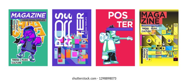 Cover and Poster Design Template for Magazine. Trendy Vector Typography and Colorful Illustration Collage for Cover and Page Layout Design Template in eps10.
