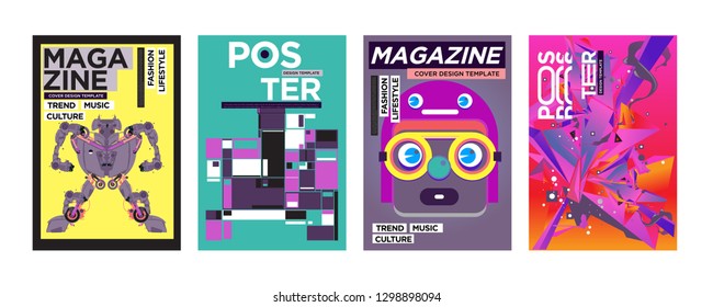 Cover and Poster Design Template for Magazine. Trendy Vector Typography and Colorful Illustration Collage for Cover and Page Layout Design Template in eps10.
