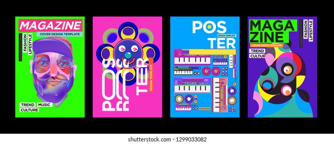 Cover and Poster Design Template for Magazine. Trendy Vector Typography and Colorful Illustration Collage for Cover and Page Layout Design Template in eps10.