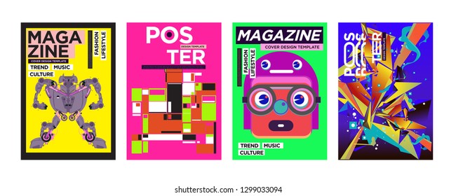 Cover and Poster Design Template for Magazine. Trendy Vector Typography and Colorful Illustration Collage for Cover and Page Layout Design Template in eps10.
