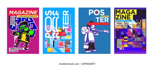 Cover and Poster Design Template for Magazine. Trendy Vector Typography and Colorful Illustration Collage for Cover and Page Layout Design Template in eps10.