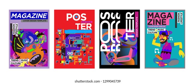 Cover and Poster Design Template for Magazine. Trendy Vector Typography and Colorful Illustration Collage for Cover and Page Layout Design Template in eps10.