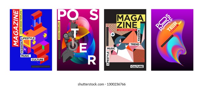 Cover and Poster Design Template for Magazine. Trendy Vector Typography and Colorful Illustration Collage for Cover and Page Layout Design Template in eps10.