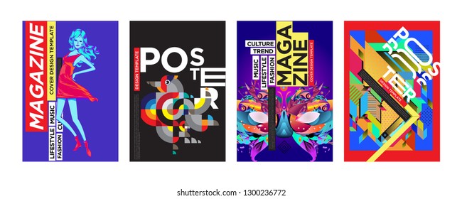 Cover and Poster Design Template for Magazine. Trendy Vector Typography and Colorful Illustration Collage for Cover and Page Layout Design Template in eps10.
