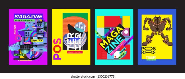 Cover and Poster Design Template for Magazine. Trendy Vector Typography and Colorful Illustration Collage for Cover and Page Layout Design Template in eps10.