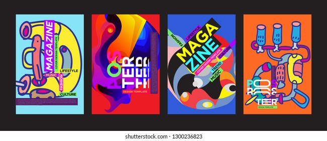 Cover and Poster Design Template for Magazine. Trendy Vector Typography and Colorful Illustration Collage for Cover and Page Layout Design Template in eps10.