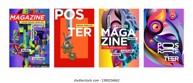 Cover and Poster Design Template for Magazine. Trendy Vector Typography and Colorful Illustration Collage for Cover and Page Layout Design Template in eps10.