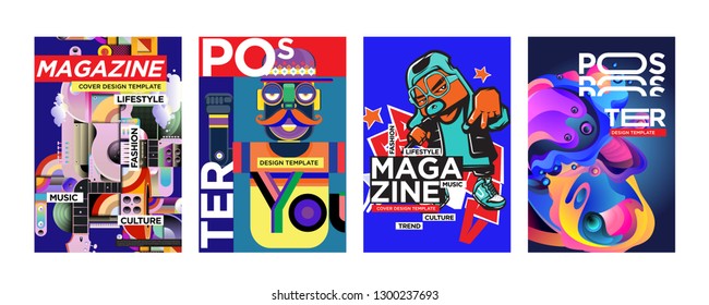 Cover and Poster Design Template for Magazine. Trendy Vector Typography and Colorful Illustration Collage for Cover and Page Layout Design Template in eps10.