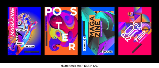 Cover and Poster Design Template for Magazine. Trendy Vector Typography and Colorful Illustration Collage for Cover and Page Layout Design Template in eps10.