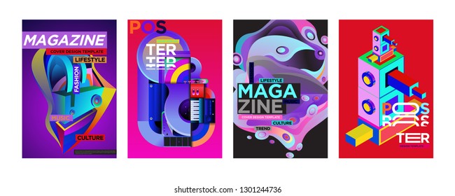 Cover and Poster Design Template for Magazine. Trendy Vector Typography and Colorful Illustration Collage for Cover and Page Layout Design Template in eps10.