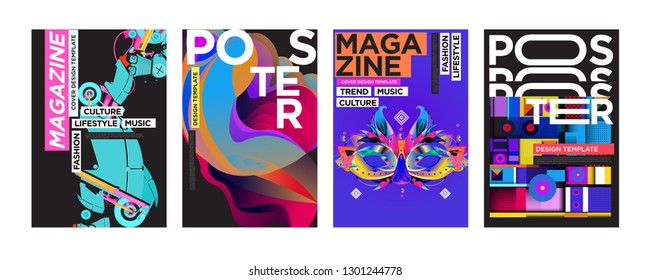 Cover and Poster Design Template for Magazine. Trendy Vector Typography and Colorful Illustration Collage for Cover and Page Layout Design Template in eps10.