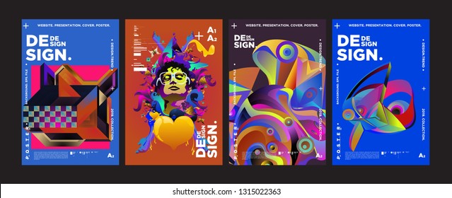 Cover and Poster Design Template for Magazine. Trendy Vector Typography and Colorful Illustration Collage for Cover and Page Layout Design Template in eps10.