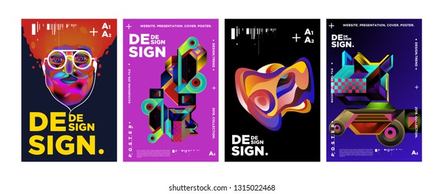Cover and Poster Design Template for Magazine. Trendy Vector Typography and Colorful Illustration Collage for Cover and Page Layout Design Template in eps10.