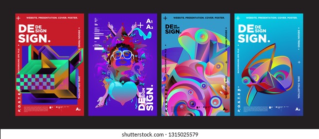 Cover and Poster Design Template for Magazine. Trendy Vector Typography and Colorful Illustration Collage for Cover and Page Layout Design Template in eps10.
