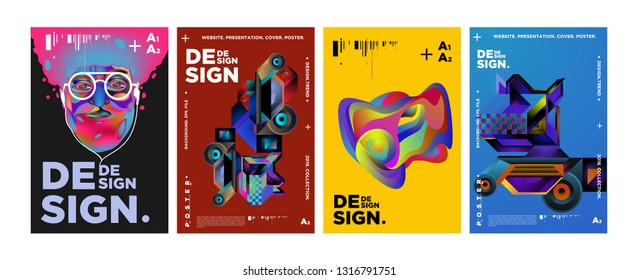 Cover and Poster Design Template for Magazine. Trendy Vector Typography and Colorful Illustration Collage for Cover and Page Layout Design Template in eps10.