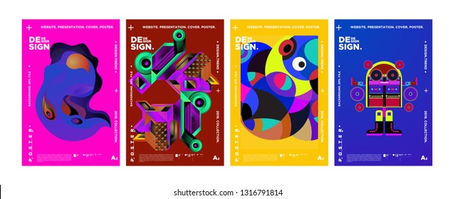 Cover and Poster Design Template for Magazine. Trendy Vector Typography and Colorful Illustration Collage for Cover and Page Layout Design Template in eps10.