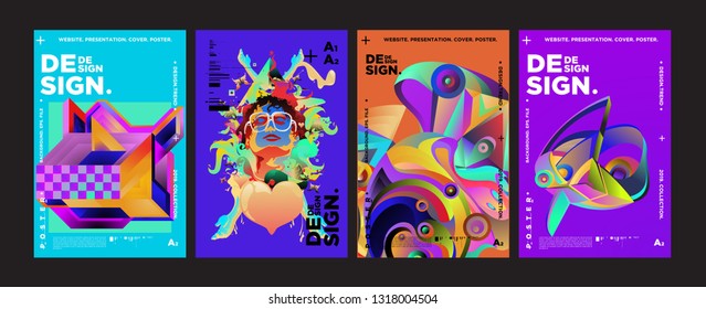 Cover and Poster Design Template for Magazine. Trendy Vector Typography and Colorful Illustration Collage for Cover and Page Layout Design Template in eps10.