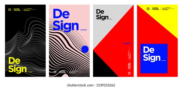 Cover and Poster Design Template for Magazine. Trendy Abstract Colorful Geometric and Curve Vector Illustration Collage with Typography for Cover, book, social media story, and Page Layout Design.