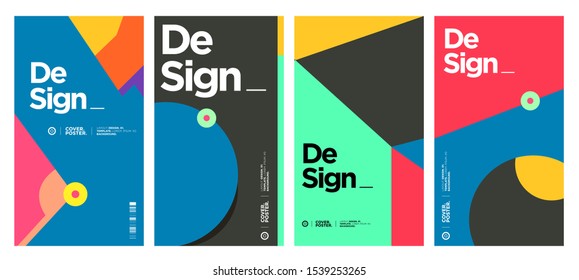 Cover and Poster Design Template for Magazine. Trendy Abstract Colorful Geometric and Curve Vector Illustration Collage with Typography for Cover, book, social media story, and Page Layout Design.