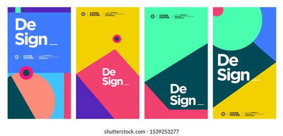 Cover and Poster Design Template for Magazine. Trendy Abstract Colorful Geometric and Curve Vector Illustration Collage with Typography for Cover, book, social media story, and Page Layout Design.