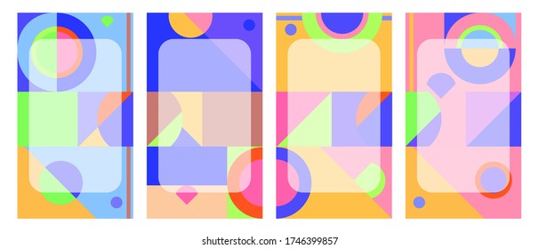 Plantilla de diseño de carátulas y afiches POSM, Collage de ilustraciones geométricas y vectoriales coloridas a la moda con tipografía para portada, libro, historia en medios sociales y libro de diseño de diseño de páginas
