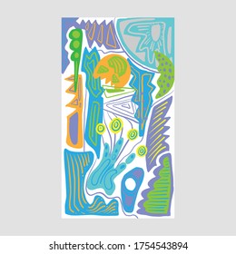 Vorlage für Cover- und Poster-Design POSM, trendy abstrakte Doodle Illustration Collage mit Typografie für Cover, Buch-, Social Media-Geschichte und Page Layout Design-Buch