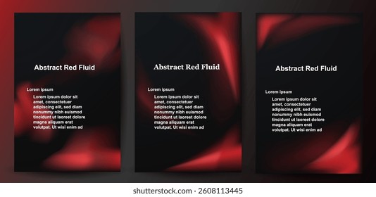 Cover poster set. Abstract minimalist red fluid gradient on black background. Social ads banner